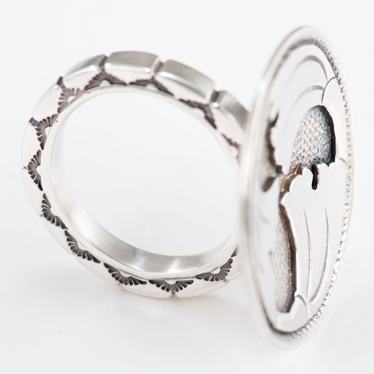 Japanese Overlay Ginkgo Ring with Hand-Stamped and Filed Shank