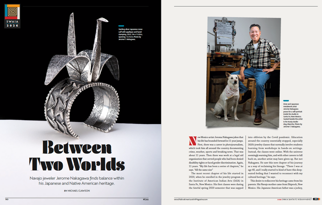 Front 2 pages of the article "Between Two Worlds" to read: https://cdn.shopify.com/s/files/1/0835/7406/3402/files/NakagawaJerome_NativeAmericanArt.pdf?v=1785938620