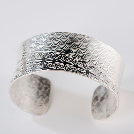 Anticlastic Cuff Featuring Hand-Stamped Traditional Japanese Asanoha and Seigaiha Patterns