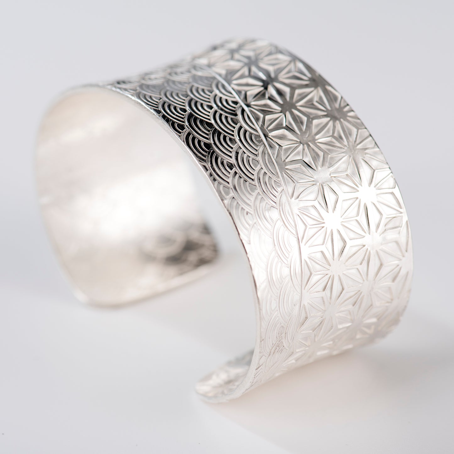 Anticlastic Cuff Featuring Hand-Stamped Traditional Japanese Asanoha and Seigaiha Patterns