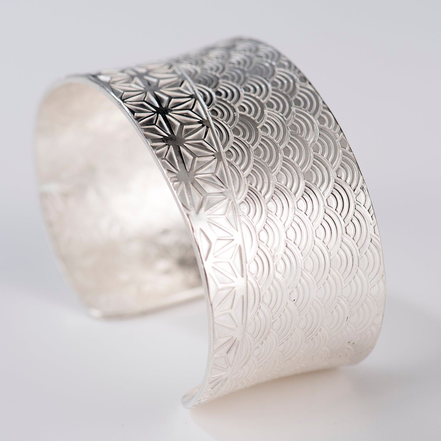 Anticlastic Cuff Featuring Hand-Stamped Traditional Japanese Asanoha and Seigaiha Patterns