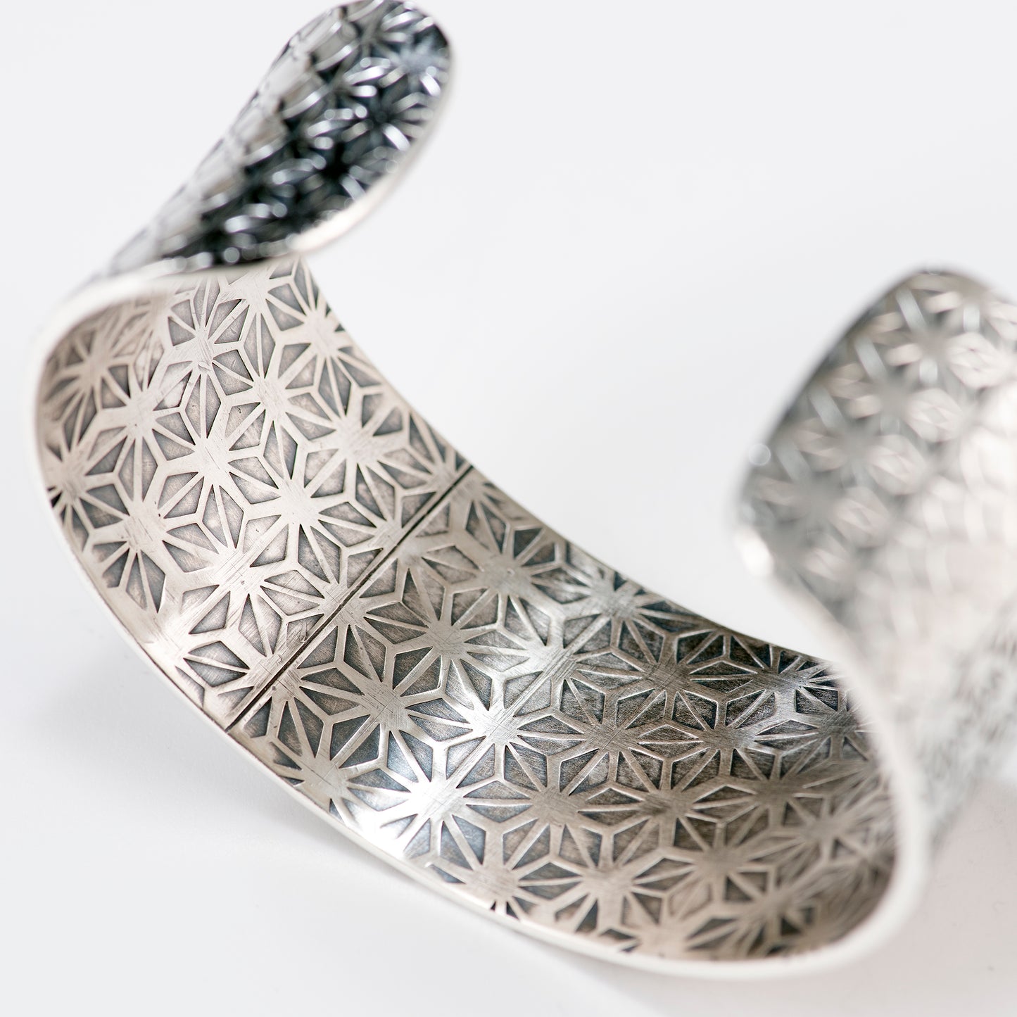 Anticlastic Cuff Featuring Hand-Stamped Traditional Japanese Asanoha and Shippō Pattern