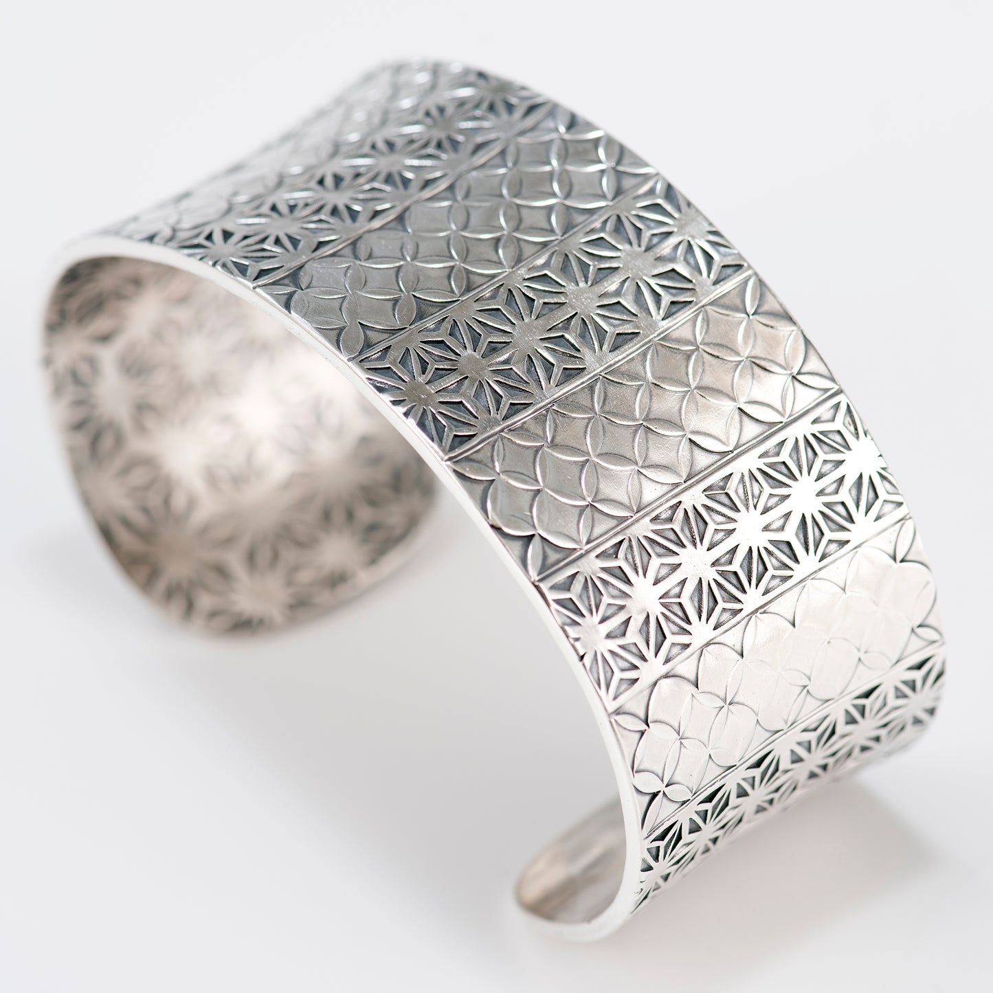 Anticlastic Cuff Featuring Hand-Stamped Traditional Japanese Asanoha and Shippō Pattern