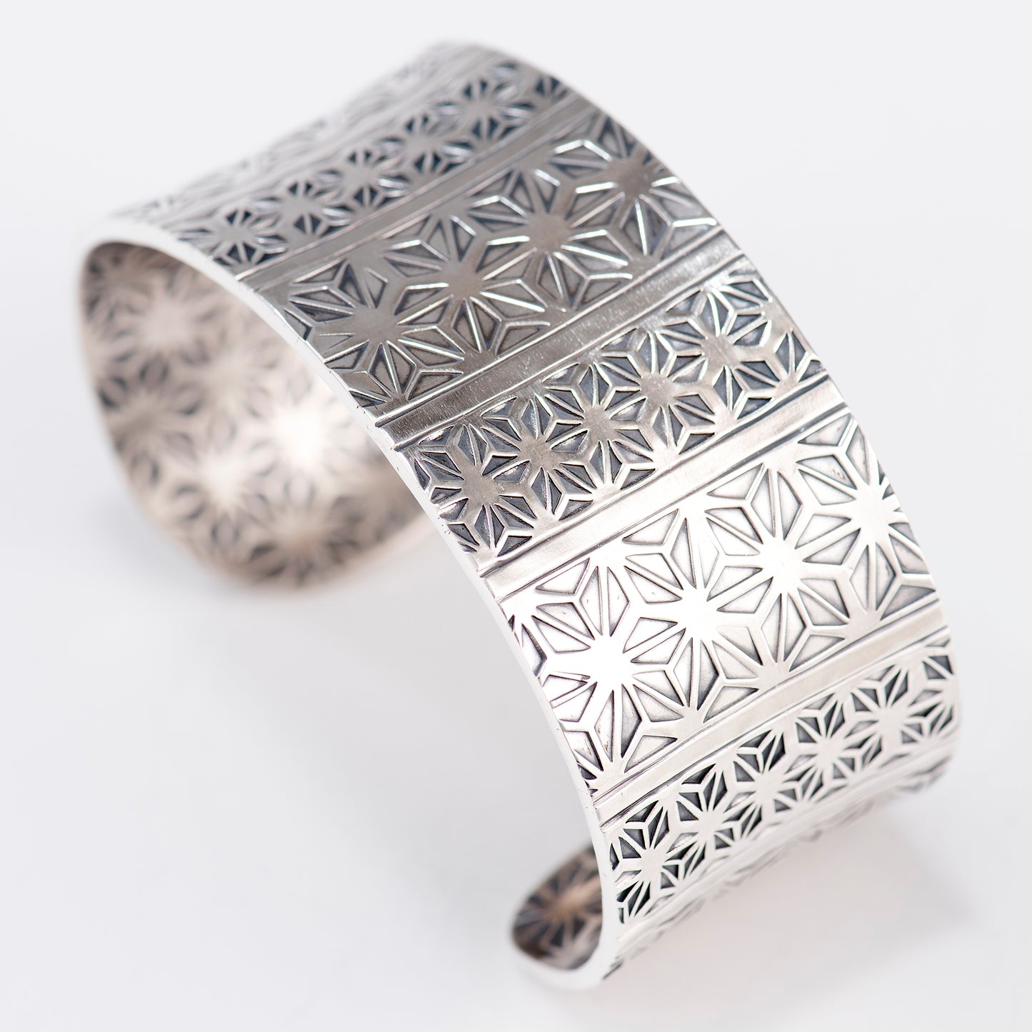 Anticlastic Cuff Featuring Hand-Stamped Traditional Japanese Asanoha Panels