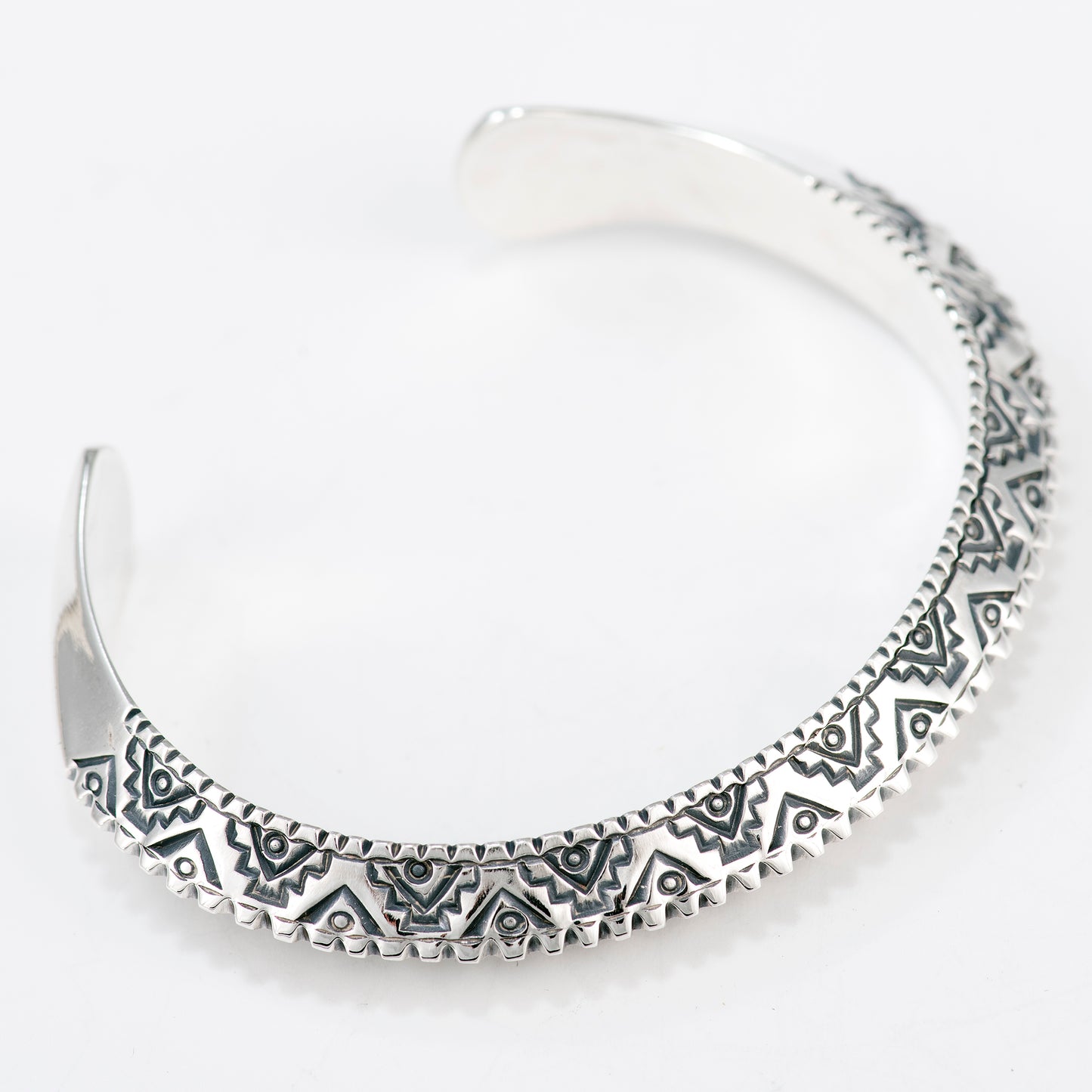 Extra Small Triangle Wire Cuff Featuring Hand-Stamped Zig Zag and Steps Patterns