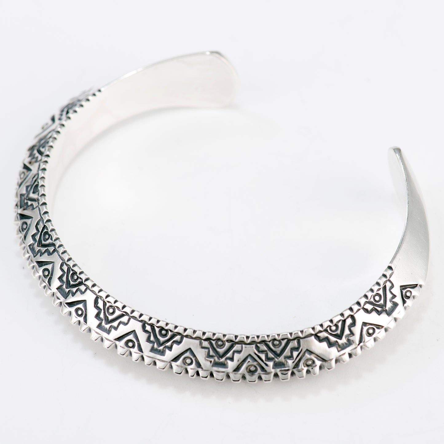 Extra Small Triangle Wire Cuff Featuring Hand-Stamped Zig Zag and Steps Patterns