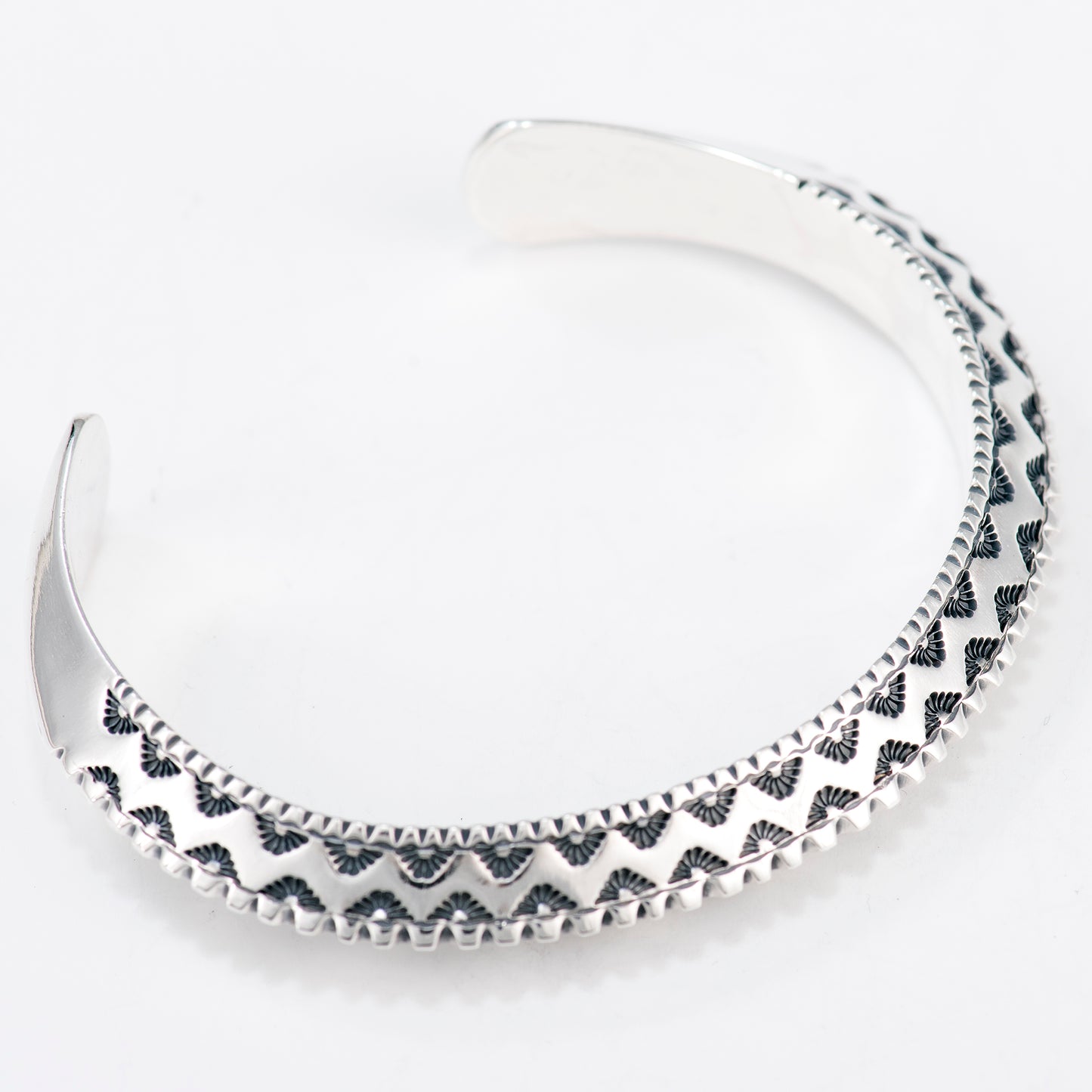Extra Small Triangle Wire Cuff Featuring Hand-Stamped Zig Zag and Steps Patterns