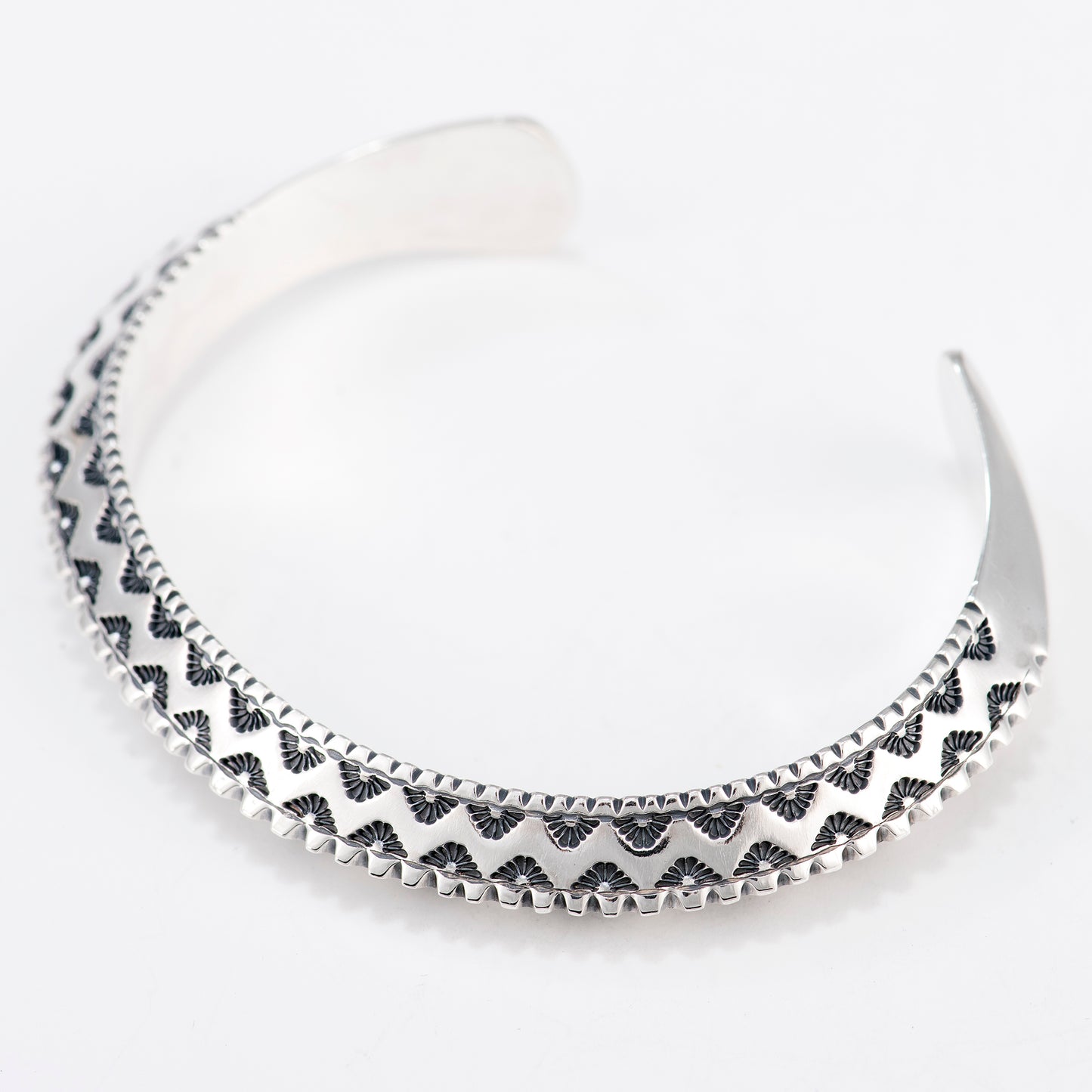 Extra Small Triangle Wire Cuff Featuring Hand-Stamped Zig Zag and Steps Patterns