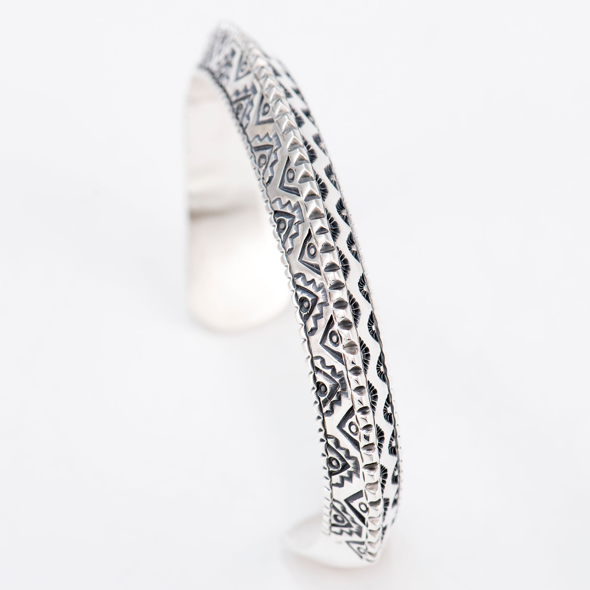 Extra Small Triangle Wire Cuff Featuring Hand-Stamped Zig Zag and