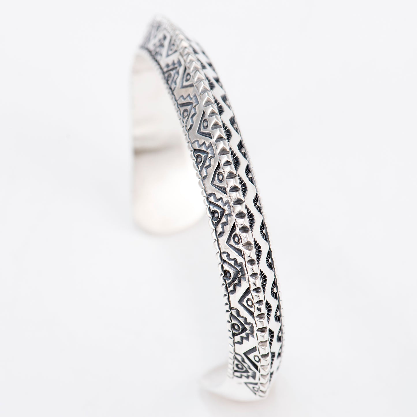 Extra Small Triangle Wire Cuff Featuring Hand-Stamped Zig Zag and Steps Patterns