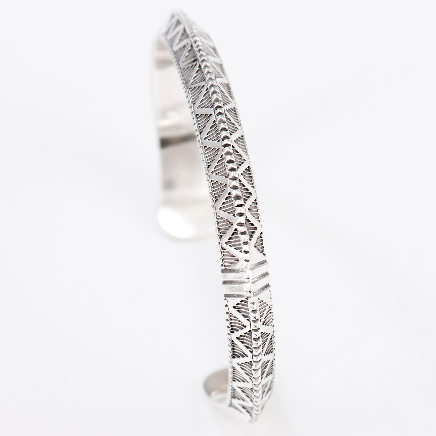 Triangle Wire Cuff Featuring Hand-Stamped Zig Zag Pattern