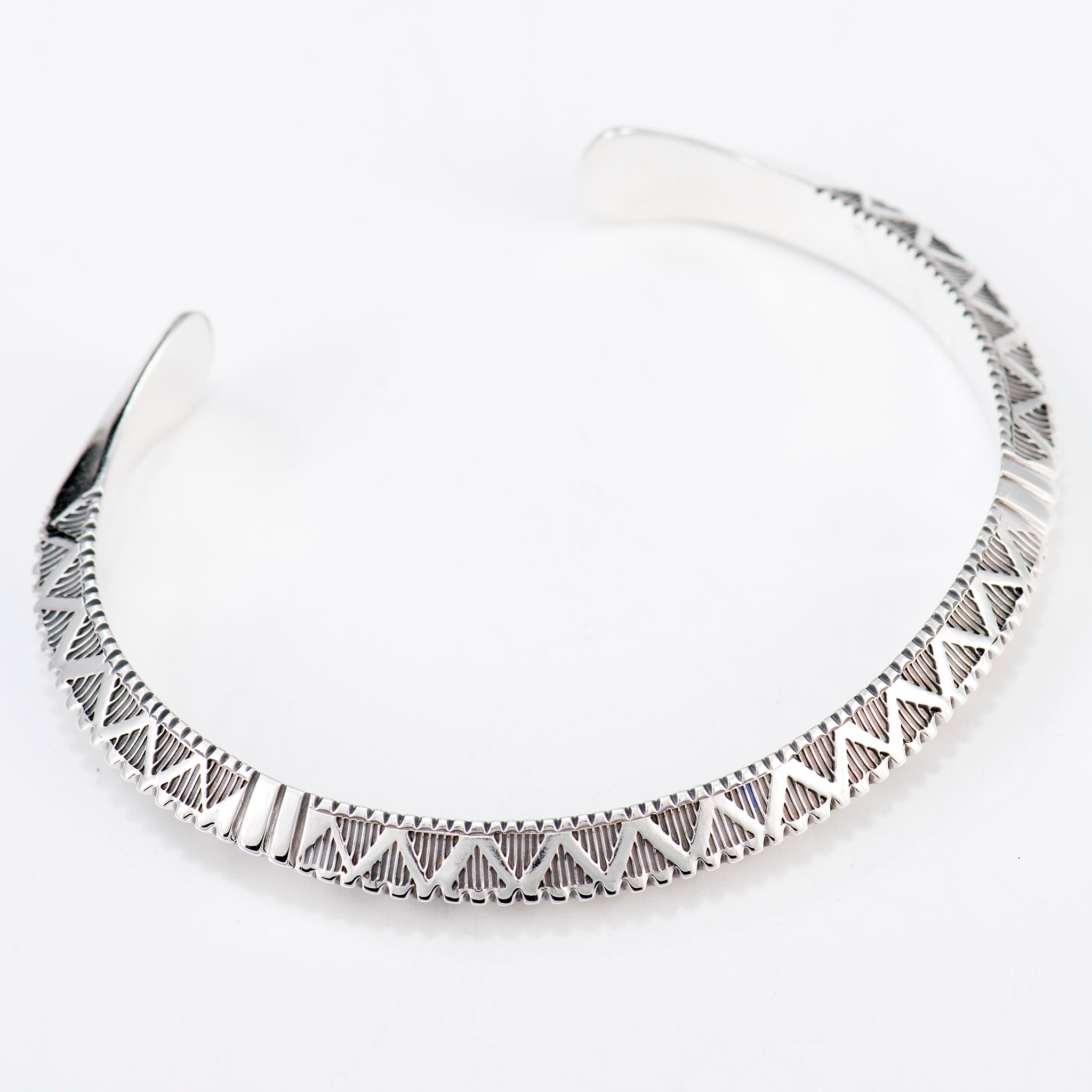 Large Triangle Wire Cuff Featuring Hand-Stamped Zig Zag Pattern