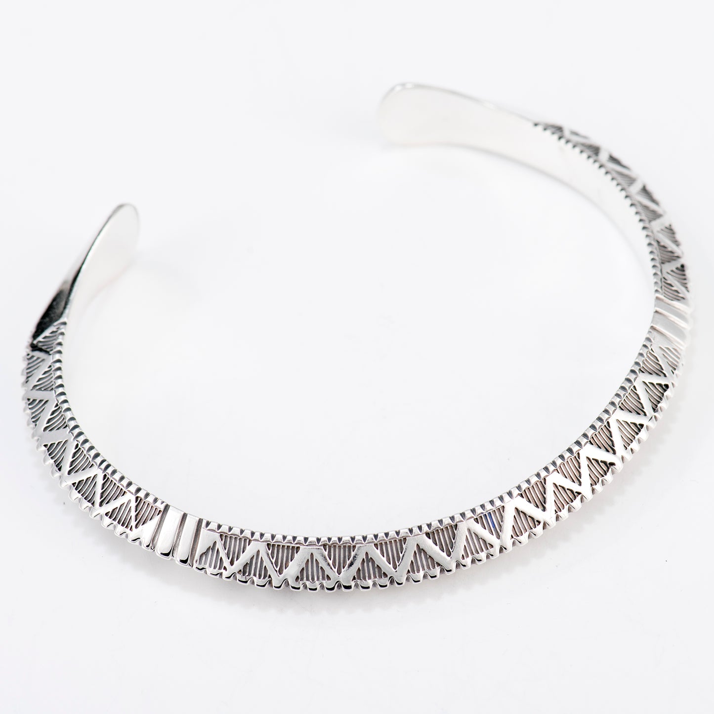 Large Triangle Wire Cuff Featuring Hand-Stamped Zig Zag Pattern