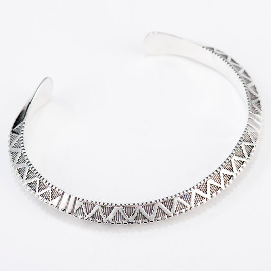 Large Triangle Wire Cuff Featuring Hand-Stamped Zig Zag Pattern