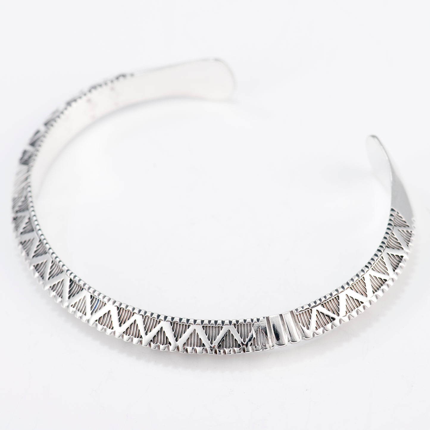 Large Triangle Wire Cuff Featuring Hand-Stamped Zig Zag Pattern
