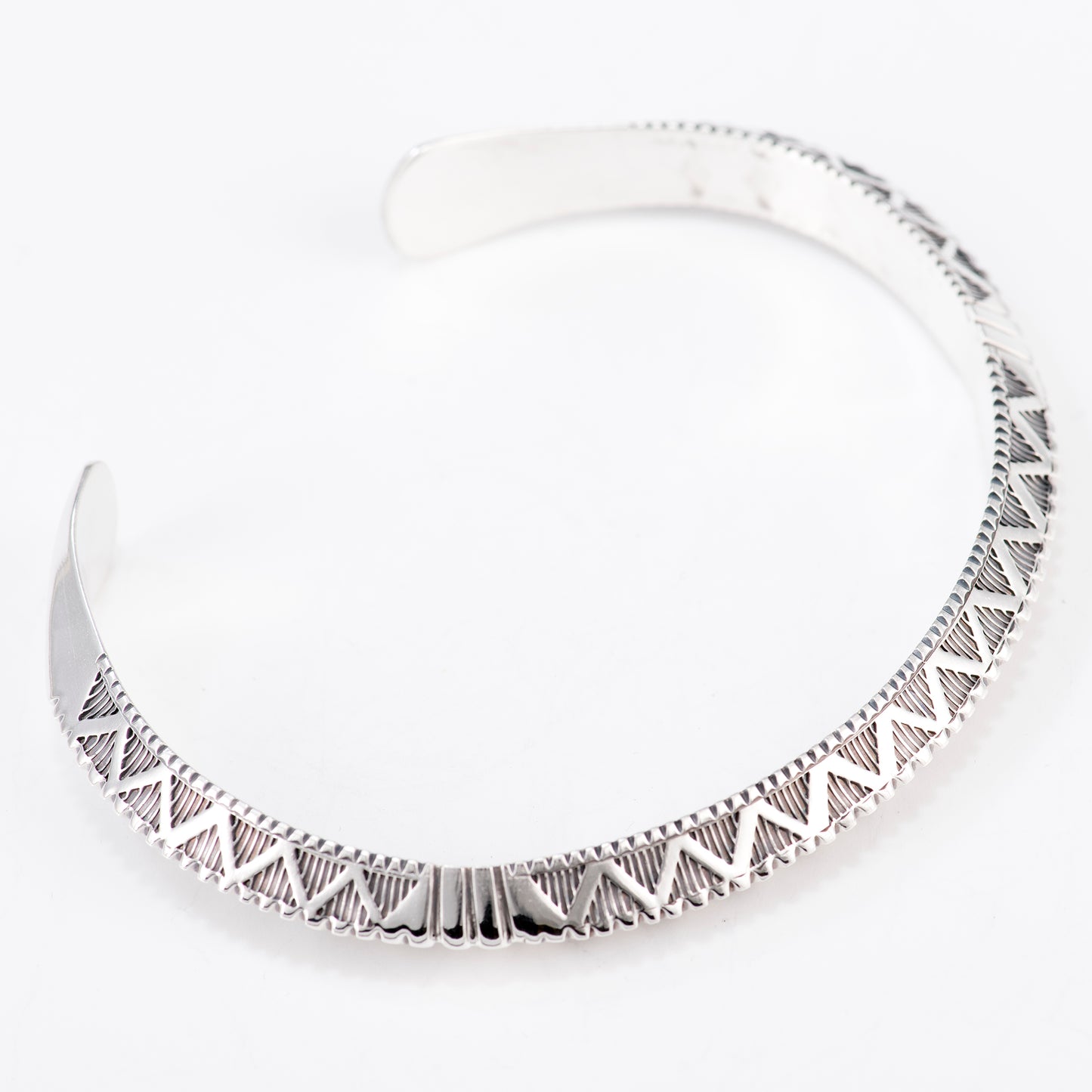Large Triangle Wire Cuff Featuring Hand-Stamped Zig Zag Pattern