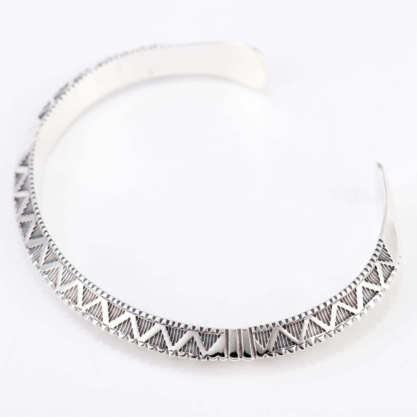 Large Triangle Wire Cuff Featuring Hand-Stamped Zig Zag Pattern