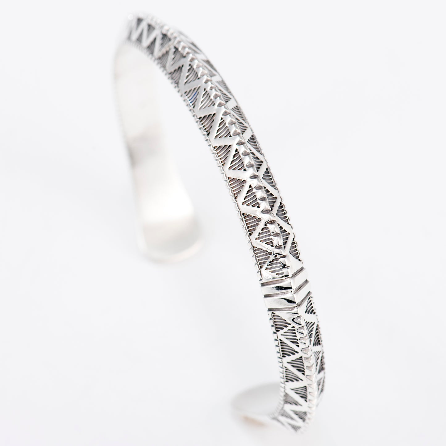 Large Triangle Wire Cuff Featuring Hand-Stamped Zig Zag Pattern