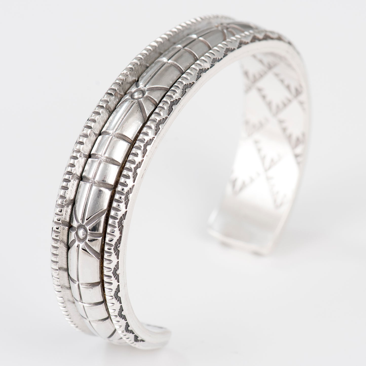 Sterling Silver Hand-Stamped and Filed Triangle and Half Round Wire Cuff