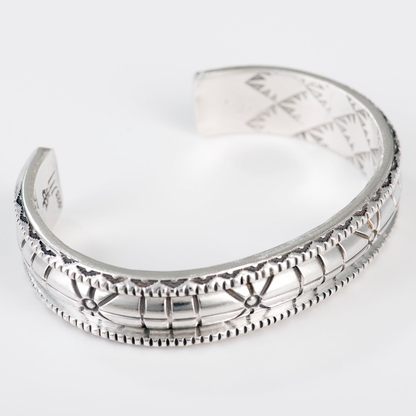 Sterling Silver Hand-Stamped and Filed Triangle and Half Round Wire Cuff