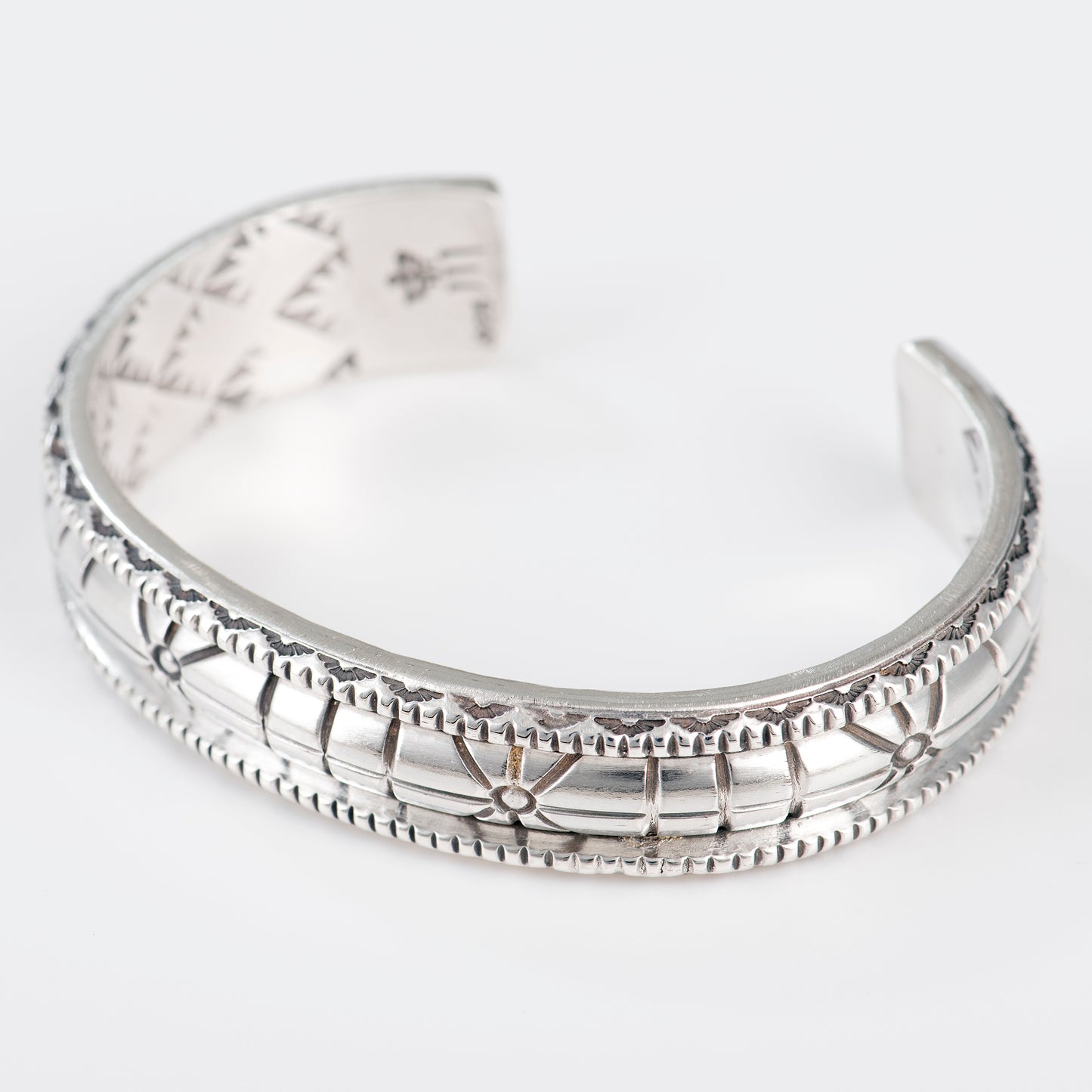 Sterling Silver Hand-Stamped and Filed Triangle and Half Round Wire Cuff
