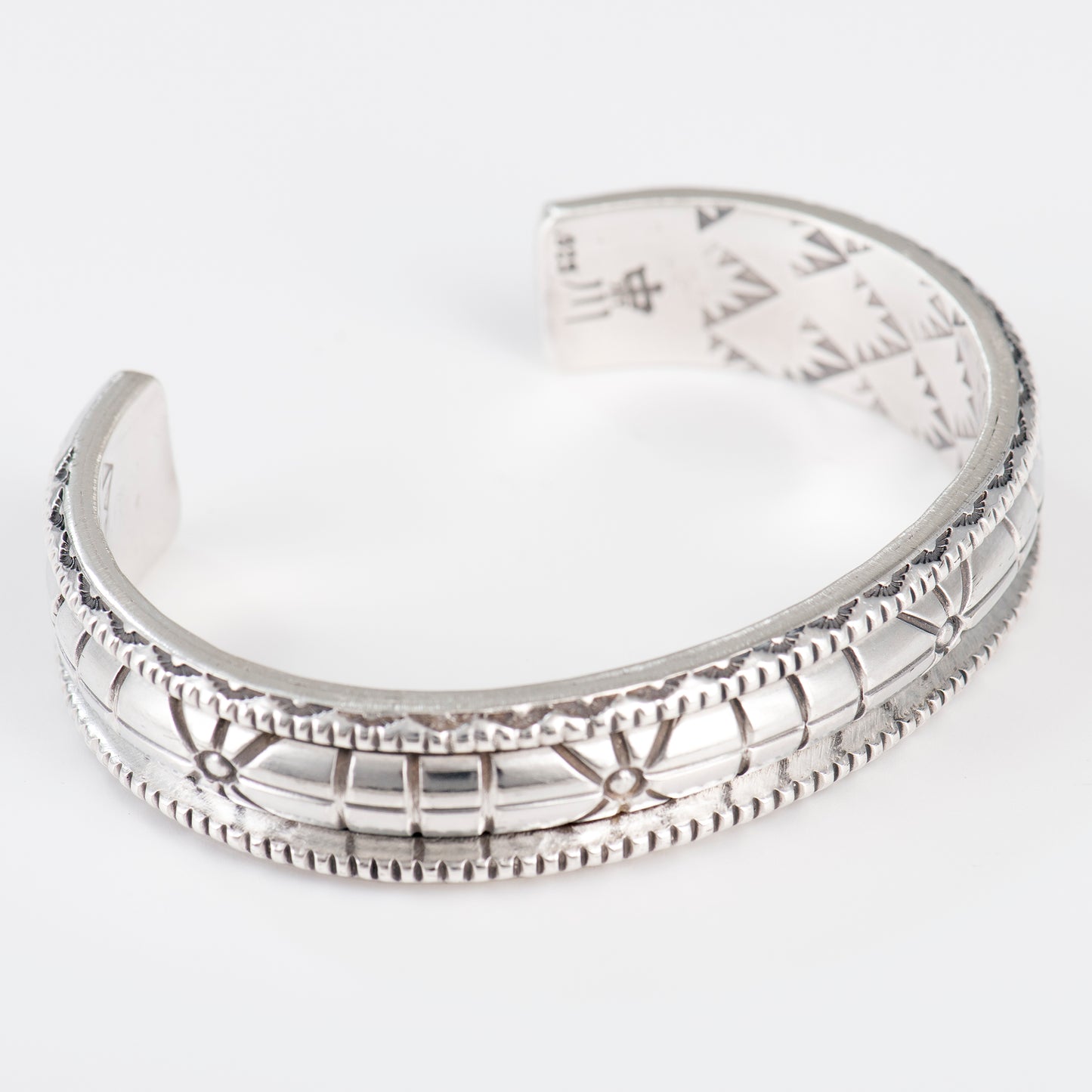 Sterling Silver Hand-Stamped and Filed Triangle and Half Round Wire Cuff
