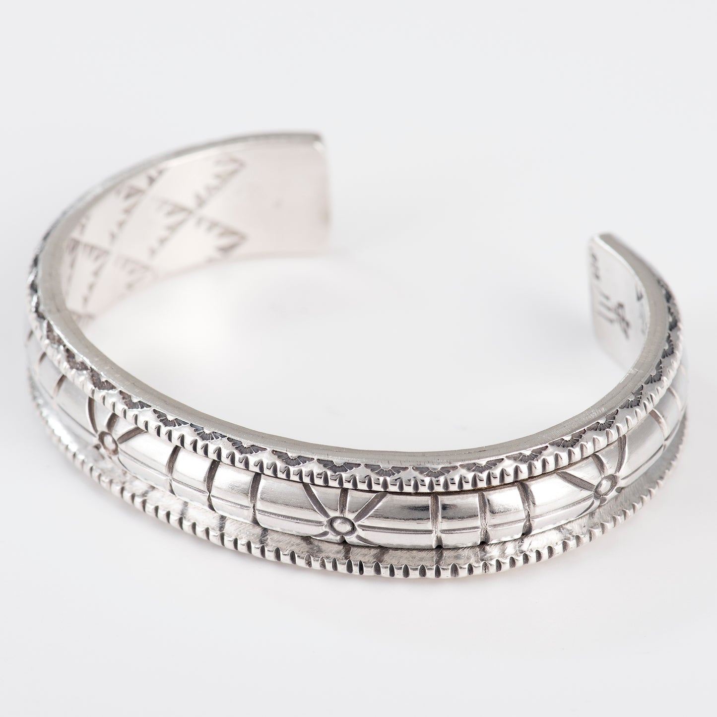 Sterling Silver Hand-Stamped and Filed Triangle and Half Round Wire Cuff