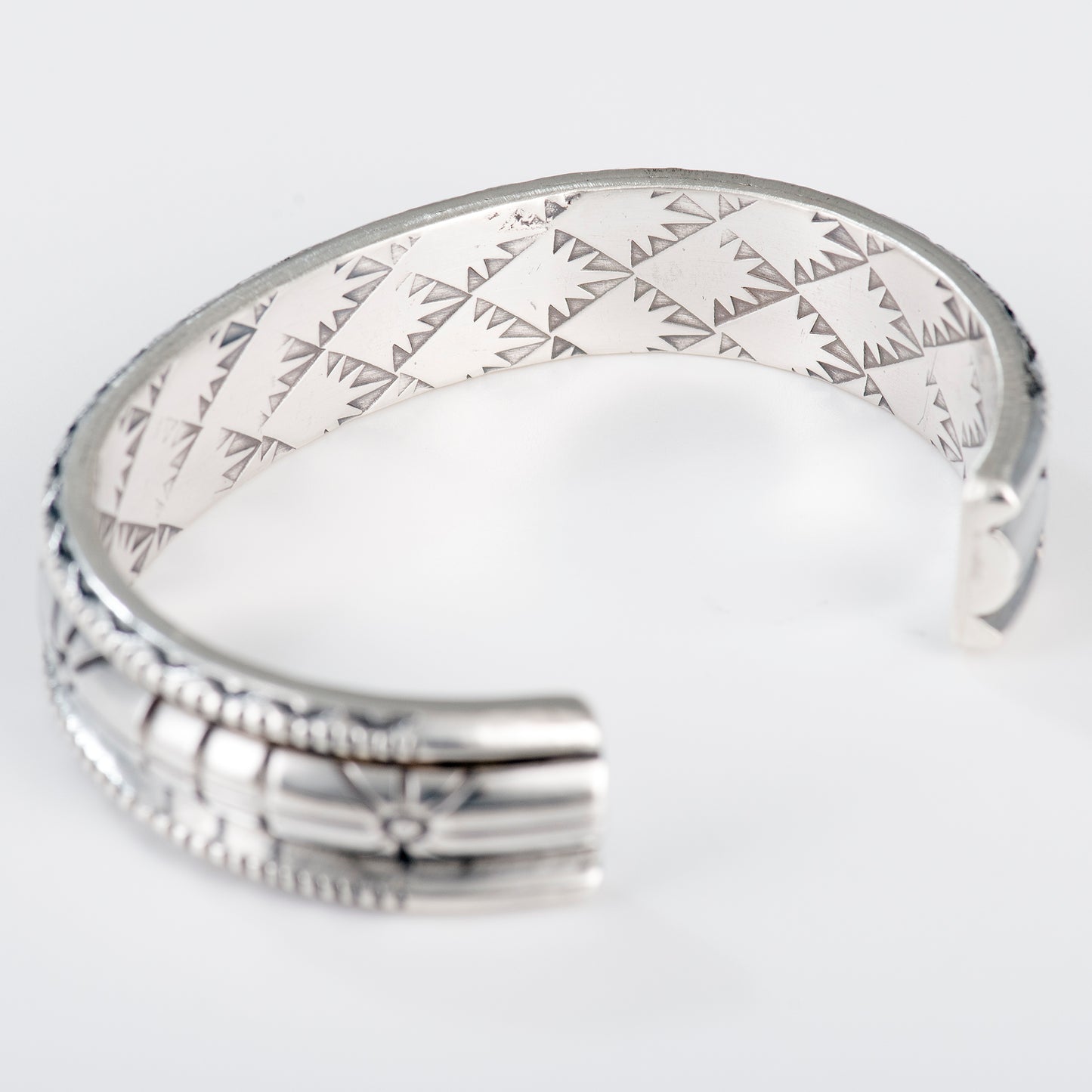 Sterling Silver Hand-Stamped and Filed Triangle and Half Round Wire Cuff