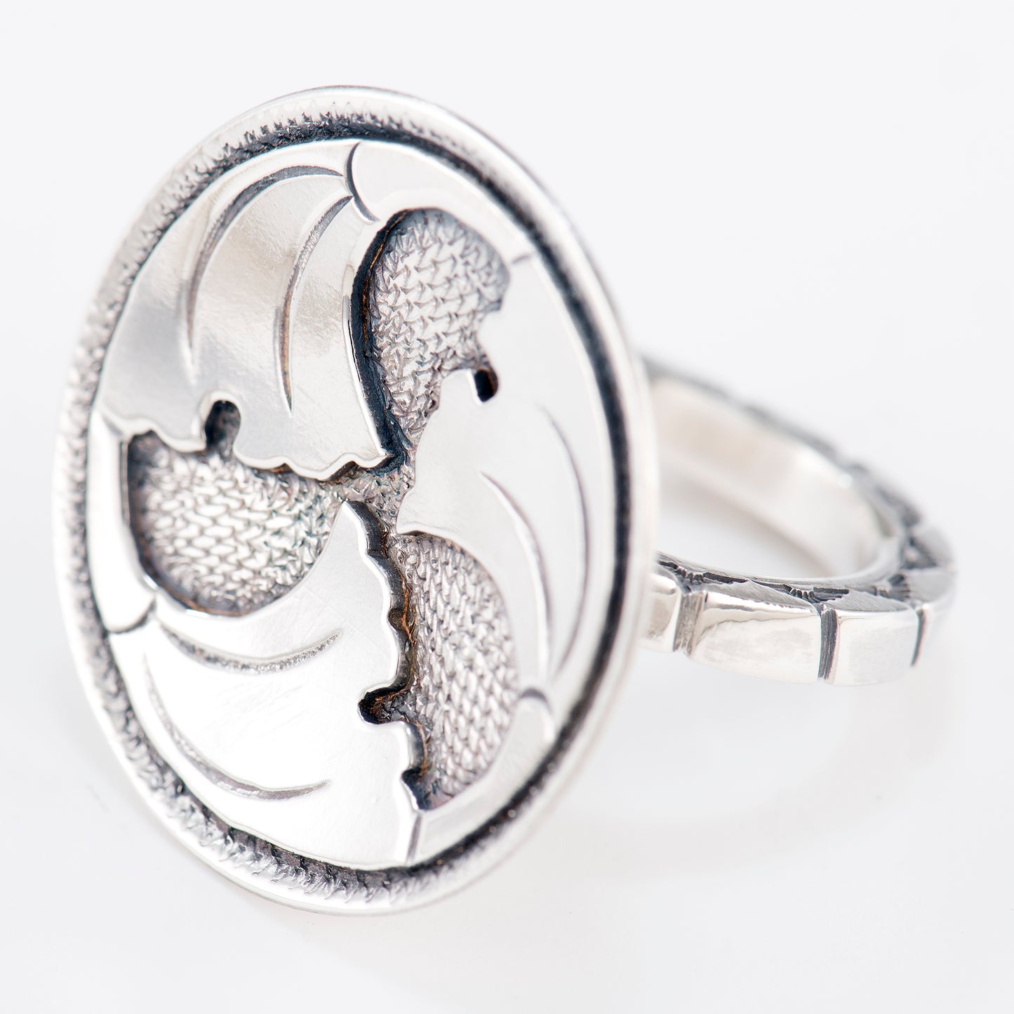 Japanese Overlay Ginkgo Ring with Hand-Stamped and Filed Shank