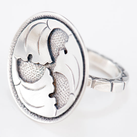 Japanese Overlay Ginkgo Ring with Hand-Stamped and Filed Shank