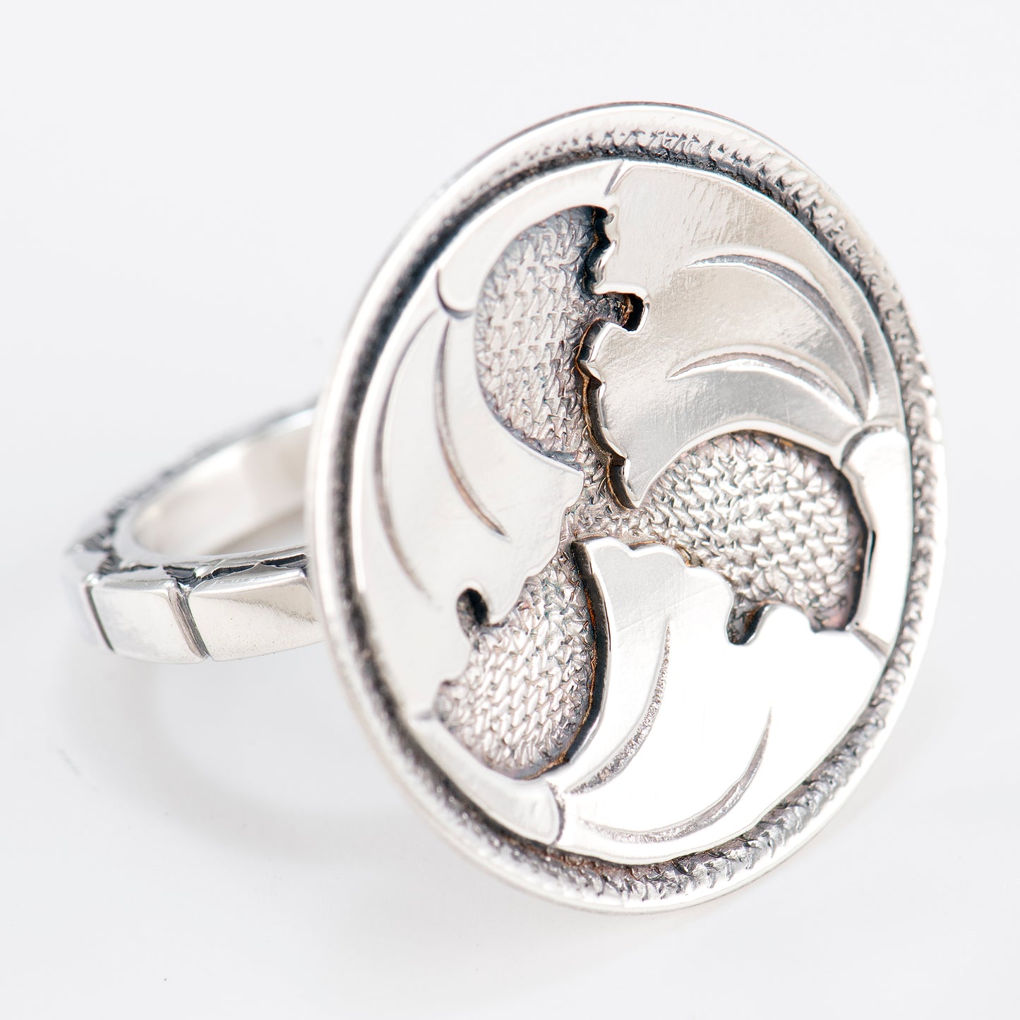 Japanese Overlay Ginkgo Ring with Hand-Stamped and Filed Shank